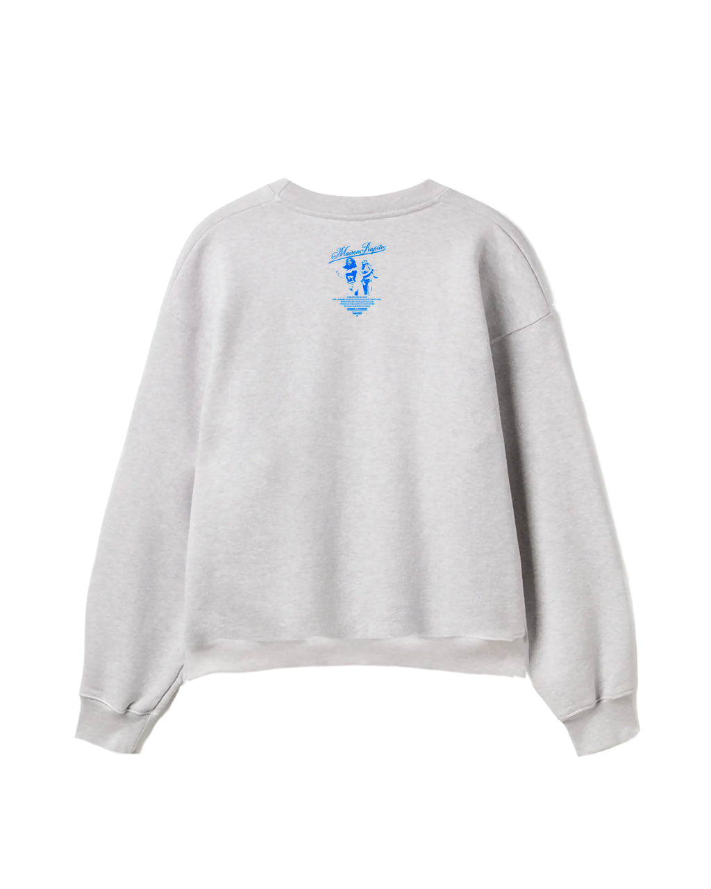 Gray sweatshirt with a blue graphic on the back against a white background